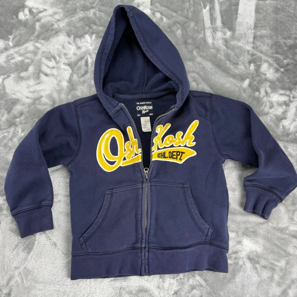 OshKosh Bgosh Kids Navy Blue Full Zip Hoodie Varsity Logo Athl Dept Size 5